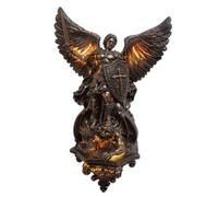 Fonowx Statue Saint Figurine Sculpture Ange Protecteur Objet d'Autel Résine Effet Doré Ancien Drapés Travaillés Socle Narratif Adaptée à Maison Lieu de Travail Chapelle Domestique Collection, 25cm