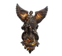 Fonowx Statue Saint Figurine Sculpture Ange Protecteur Objet d'Autel Résine Effet Doré Ancien Drapés Travaillés Socle Narratif Adaptée à Maison Lieu de Travail Chapelle Domestique Collection, 30cm