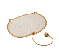Fonowx Tapis Griffoir pour Chat Planche à Griffer de Jeu de Surface Aérée en Corde Coton Lin Résistante aux Griffures avec Balle Nouée, Jaune+Blanc, 60 40cm
