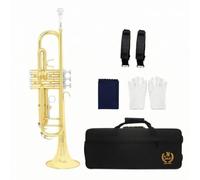 Fonowx Trompette Bb Débutant Instrument Cuivres Cornet Bugle Conception Droite Soutiens Doubles avec Embouchure Étui et Gants Ton Clair Convient aux Élèves, Or