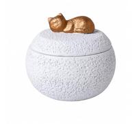 Fonowx Urne pr Cendres Chat Ornement Chat Endormi Rond Urne Funéraire en Ciment Portland Texturée pr Étagère, Cheminée, -01 Sommeil