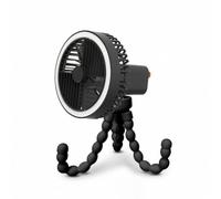 Fonowx Ventilateur de Bureau Usb Ventilateur de Table Mini Ventilateur Portable Ventilateur Poussette Pieds Modulables Support, 13.7 12 27 Cm, Ventilateur Pieuvre Noir Avec Lumière, 1200mAh