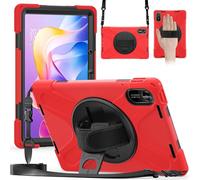 FONREST Compatible avec la tablette Redmi Pad 2 11" 2025 - Étui robuste avec béquille pivotante - Coque rigide résistante aux chocs avec poignée et bandoulière - Rouge