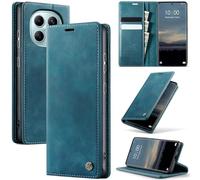 FONREST Compatible avec REDMI Note 15 (5G), étui portefeuille à rabat ultra fin en cuir de veau synthétique avec béquille, porte-cartes anti-RFID, fente pour espèces, fermeture magnétique (bleu)