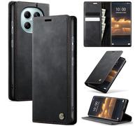 FONREST Compatible avec REDMI Note 15 (5G), étui portefeuille à rabat ultra fin en cuir de veau synthétique avec béquille, porte-cartes anti-RFID, fente pour espèces, fermeture magnétique (noir)