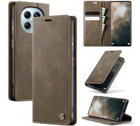 FONREST Compatible avec REDMI Note 15 (5G), étui portefeuille à rabat ultra fin en cuir de veau synthétique avec béquille, porte-cartes anti-RFID, fente pour espèces, fermeture magnétique (café)