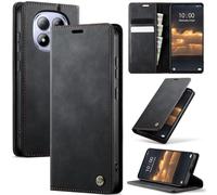 FONREST Compatible avec REDMI Note 15 Pro (4G), étui portefeuille à rabat ultra fin en cuir de veau synthétique avec béquille, porte-cartes anti-RFID, fente pour espèces, fermeture magnétique (noir)