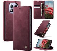 FONREST Compatible avec REDMI Note 15 Pro (5G), étui portefeuille à rabat ultra fin en cuir de veau synthétique avec béquille, porte-cartes anti-RFID, fente pour espèces, fermeture magnétique (rouge)