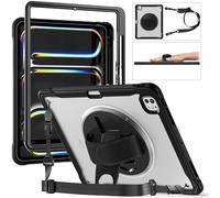 FONREST Coque en cristal robuste pour iPad Pro 13" M4 2024 avec porte-crayon, béquille pivotante, mate translucide en polycarbonate + TPU, coque anti-chocs avec bandoulière et dragonne A2925/A2926