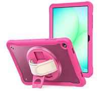 FONREST Coque en cristal robuste pour Samsung-Galaxy-Tab-A11+Plus 11" 2025 SM-X230/X235/X236 avec béquille pivotante, bords enveloppés de polycarbonate mat + TPU avec bandoulière (rose)