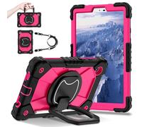 FONREST Coque portable robuste pour Samsung Galaxy-Tab-A11 8,7" 2025 avec béquille rotative à 360°, anneau de suspension et anneau de suspension SM-X135/X133/X130 (noir/rose)