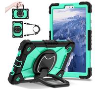 FONREST Coque portable robuste pour Samsung Galaxy-Tab-A11 8,7" 2025 avec béquille rotative à 360°, anneau de suspension et anneau de suspension SM-X135/X133/X130 (noir/menthe)