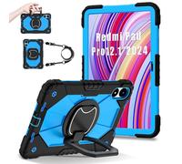 FONREST Coque portable robuste pour Xiaomi Poco Pad/Redmi Pad Pro 12,1'' 2024 avec béquille pivotante/anneau de suspension/poignée de levage hybride robuste antichoc (noir + bleu)