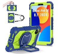 FONREST Coque portable robuste pour Xiaomi Redmi Pad SE 8,7" 2024 avec béquille pivotante/anneau de suspension/poignée de levage, lanière hybride résistante aux chocs (bleu marine + vert)