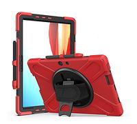 Fonrest Coque pour Microsoft Surface Pro X (2020/2019) avec béquille robuste avec porte-stylo, coque hybride antichoc de 33 cm avec poignée rotative à 360°, bandoulière (rouge)