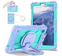 FONREST Coque robuste et portable pour Samsung Galaxy-Tab-A11 8,7" 2025 avec béquille rotative à 360°, anneau de suspension et anneau de suspension SM-X135/X133/X130 (violet/menthe)