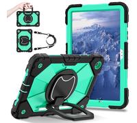 FONREST Coque robuste pour Samsung Galaxy-Tab-A11+Plus 11" 2025 avec béquille rotative à 360°, anneau de suspension et porte-stylo SM-X230/X235/X236 (noir/menthe)