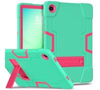 FONREST Coque robuste pour Samsung-Galaxy-Tab-A11+Plus/A9+Plus 11" avec béquille, PC hybride robuste + silicone résistant aux chocs pour enfants SM-X230/X235/X236 (menthe + rose)