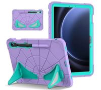 FONREST Coque robuste pour Samsung Galaxy Tab S9 FE/S9/S8/S7 (SM-X510/X710/X700/T870) avec double béquille, résistante aux chocs en polycarbonate et silicone avec porte-stylo S (violet/menthe)