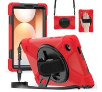 FONREST Étui à bandoulière robuste pour Samsung-Galaxy-Tab-A11 8,7" 2025 SM-X135/X133/X130 avec béquille rotative à 360°, coque hybride résistante aux chocs avec bandoulière (rouge)