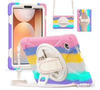 FONREST Étui à bandoulière robuste pour Samsung-Galaxy-Tab-A11 8,7" 2025 SM-X135/X133/X130 avec béquille rotative à 360°, coque hybride résistante aux chocs avec bandoulière (macaron)