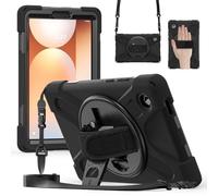 FONREST Étui à bandoulière robuste pour Samsung-Galaxy-Tab-A11 8,7" 2025 SM-X135/X133/X130 avec béquille rotative à 360°, coque hybride résistante aux chocs avec bandoulière (noir)