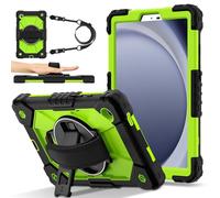 FONREST Étui à bandoulière robuste pour Samsung Galaxy-Tab-A11/A9 8,7" avec béquille pivotante, coque blindée résistante aux chocs avec sangle d'épaule SM-X135/X133/X130 (noir/vert)