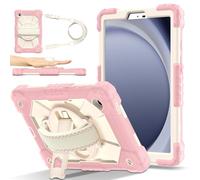 FONREST Étui à bandoulière robuste pour Samsung Galaxy-Tab-A11/A9 8,7" avec béquille pivotante, coque blindée résistante aux chocs avec sangle d'épaule SM-X135/X133/X130 (or rose)