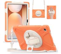 FONREST Étui à bandoulière robuste pour Samsung-Galaxy-Tab-A11+Plus 11" 2025 SM-X230/X235/X236 avec béquille rotative à 360°, coque hybride résistante aux chocs avec bandoulière (corail)