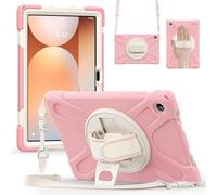 FONREST Étui à bandoulière robuste pour Samsung-Galaxy-Tab-A11+Plus 11" 2025 SM-X230/X235/X236 avec béquille rotative à 360°, coque hybride résistante aux chocs avec bandoulière (rose)