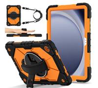 FONREST Étui à bandoulière robuste pour Samsung-Galaxy-Tab-A11+Plus/A9+Plus 11" avec béquille pivotante, coque blindée résistante aux chocs avec sangle d'épaule SM-X230/X235/X236 (noir/orange)