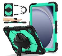 FONREST Étui à bandoulière robuste pour Samsung-Galaxy-Tab-A11+Plus/A9+Plus 11" avec béquille pivotante, coque blindée résistante aux chocs avec sangle d'épaule SM-X230/X235/X236 (noir/menthe)