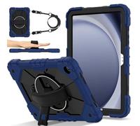 FONREST Étui à bandoulière robuste pour Samsung-Galaxy-Tab-A11+Plus/A9+Plus 11" avec béquille pivotante, coque blindée résistante aux chocs avec sangle d'épaule SM-X230/X235/X236 (bleu marine/noir)