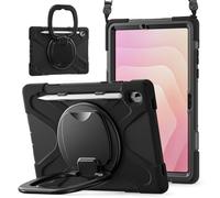 FONREST Étui à bandoulière robuste pour Samsung-Galaxy-Tab-S11 11" 2025 SM-X730/X736B w/S Porte-stylo pivotant avec anneau de suspension et bandoulière, coque blindée résistante aux chocs (noir)