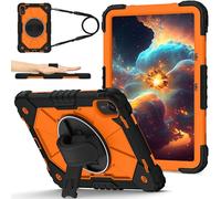 FONREST Étui portable robuste compatible avec Redmi Pad 2 11" 2025 avec béquille pivotante et dragonne, coque rigide résistante aux chocs avec bandoulière (noir + orange)