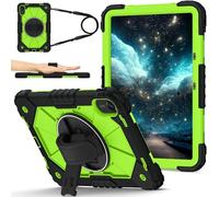 FONREST Étui portable robuste compatible avec Redmi Pad 2 11" 2025 avec béquille pivotante et dragonne, coque rigide résistante aux chocs avec bandoulière (noir + vert)