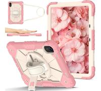 FONREST Étui portable robuste compatible avec Redmi Pad 2 11" 2025 avec béquille pivotante et dragonne, coque rigide résistante aux chocs avec bandoulière (or rose)