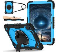 FONREST Étui portable robuste compatible avec Redmi Pad 2 11" 2025 avec béquille pivotante et dragonne, coque rigide résistante aux chocs avec bandoulière (noir + bleu)