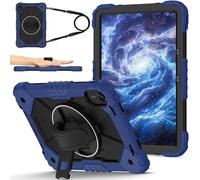 FONREST Étui portable robuste compatible avec Redmi Pad 2 11" 2025 avec béquille pivotante et dragonne, coque rigide résistante aux chocs avec bandoulière (bleu marine + noir)