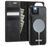 FONREST Étui portefeuille à rabat ultra fin 2 en 1 pour iPhone 11-Pro avec coque arrière amovible à aimant puissant, béquille, porte-cartes anti-RFID, fente pour espèces, chargement sans fil (noir)