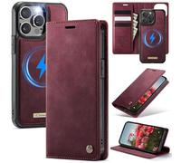 FONREST Étui portefeuille à rabat ultra fin 2 en 1 pour iPhone 15-Pro-Max avec coque arrière amovible à aimant puissant, béquille, porte-cartes anti-RFID, fente pour espèces, chargement sans fil