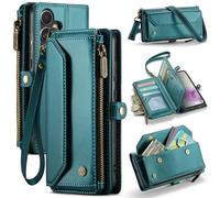 FONREST Étui portefeuille en cuir pour Samsung Galaxy A35 5G, étui portefeuille à rabat magnétique avec béquille, 10 emplacements pour cartes RFID, fente pour espèces, poche zippée, dragonne,