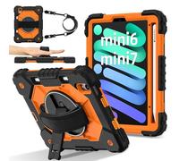 FONREST Étui robuste portable pour iPad Mini (A17 Pro 7{^>e<^} génération) 8,3" 2024/Mini 6 2021 avec porte-crayon, support pivotant, dragonne, coque rigide résistante aux chocs A2993 A2995 (noir +