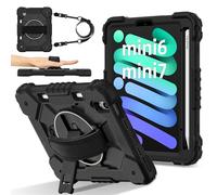 FONREST Étui robuste portable pour iPad Mini (A17 Pro Chip 7{^>e<^} génération) 8,3" 2024/Mini 6 2021 avec porte-crayon, support pivotant, dragonne, coque rigide résistante aux chocs - Noir