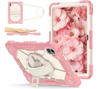 FONREST Étui robuste portable pour REDMI Pad 2 Pro 12,1" 2025 avec béquille pivotante, bandoulière, bandoulière rigide en silicone PC hybride résistant aux chocs (rose)