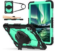 FONREST Étui robuste portable pour REDMI Pad 2 Pro 12,1" 2025 avec béquille pivotante, bandoulière, bandoulière rigide en silicone PC hybride résistant aux chocs (noir + menthe)