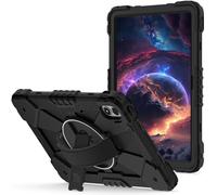 FONREST Étui robuste portable pour REDMI Pad 2 Pro 12,1" 2025 avec béquille pivotante, bandoulière, bandoulière rigide en silicone PC hybride résistant aux chocs (noir)