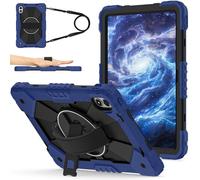 FONREST Étui robuste portable pour REDMI Pad 2 Pro 12,1" 2025 avec béquille pivotante, bandoulière, bandoulière rigide en silicone PC hybride résistant aux chocs (bleu marine + noir)