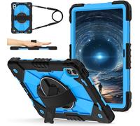 FONREST Étui robuste portable pour REDMI Pad 2 Pro 12,1" 2025 avec béquille pivotante, bandoulière, bandoulière rigide en silicone PC hybride résistant aux chocs (noir + bleu)