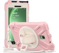 FONREST Étui robuste pour Samsung Galaxy Tab Active5 5G 8' (SM-X300/X306B 2024)/Active 3 T570/T575 avec support rotatoire à 360°, protection renforcée antichoc avec sangle pour la main/l'épaule (Rose)